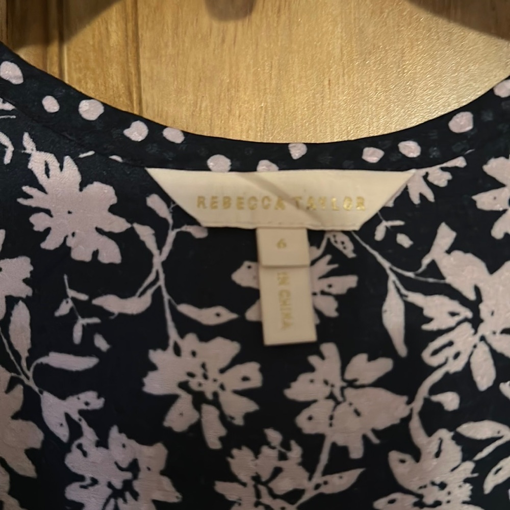 Rebecca Taylor silk and viscose blue with small pink flower side zip dress.